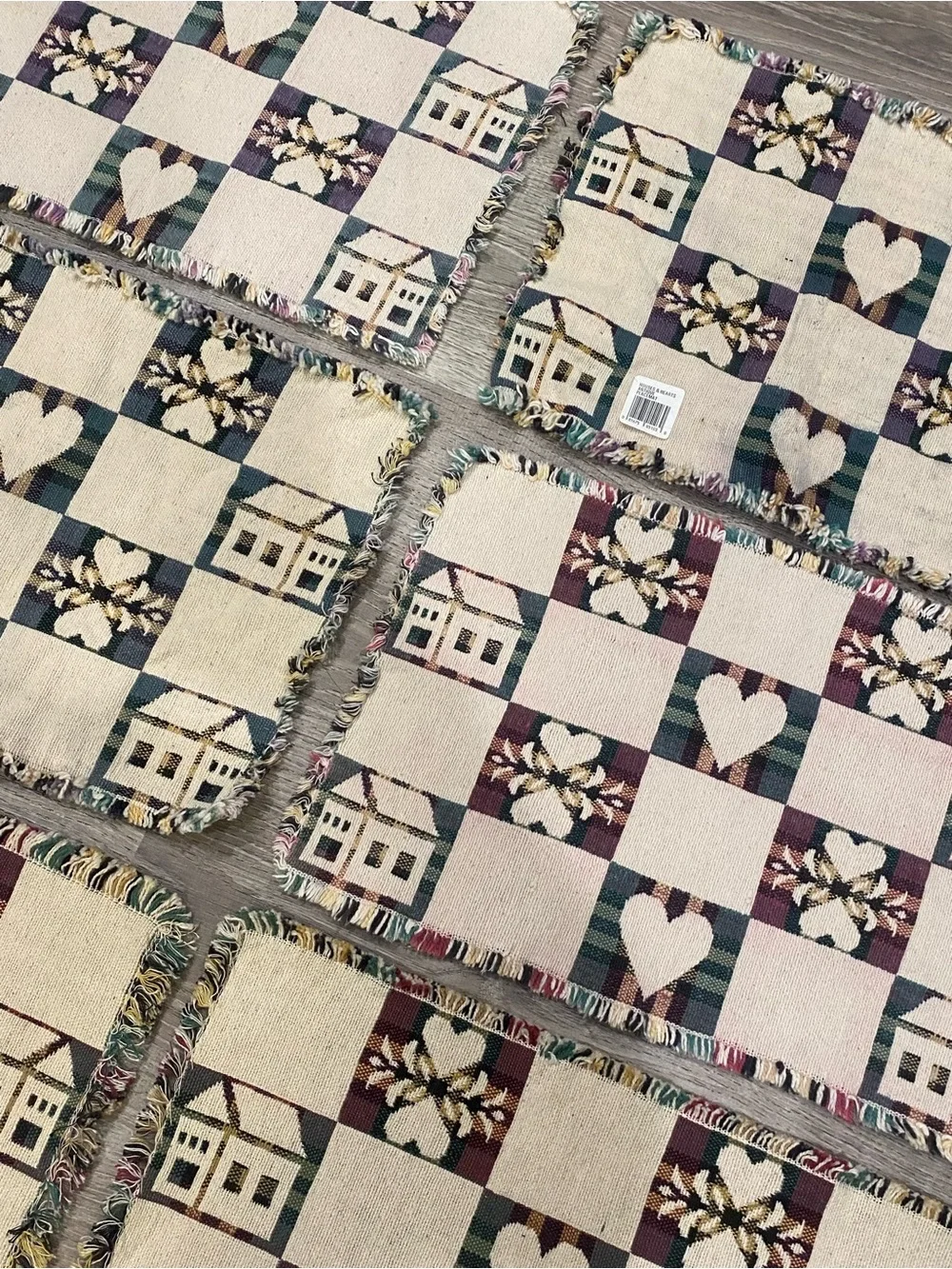 Vintage Park B Smith Woven Tapestry Placemats Set of 6 Houses Hearts